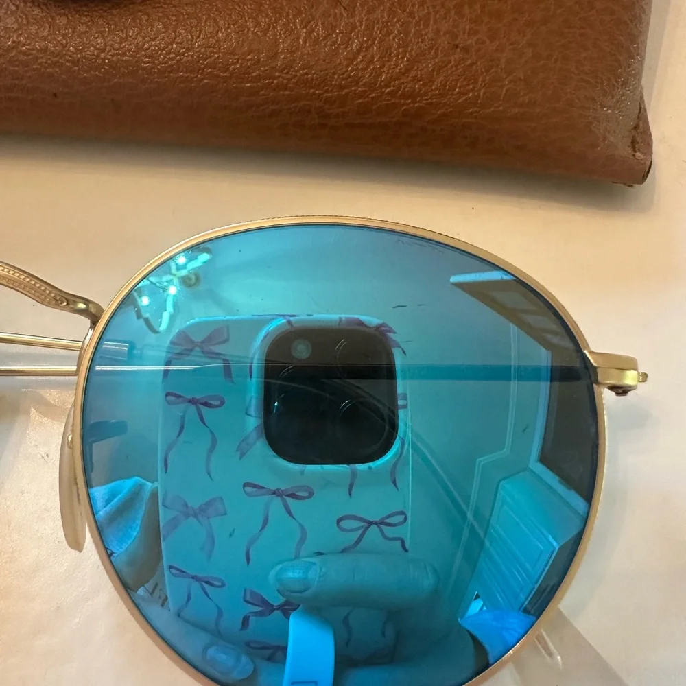 Ray-Ban Gold Frame Sunglasses with Blue Lenses